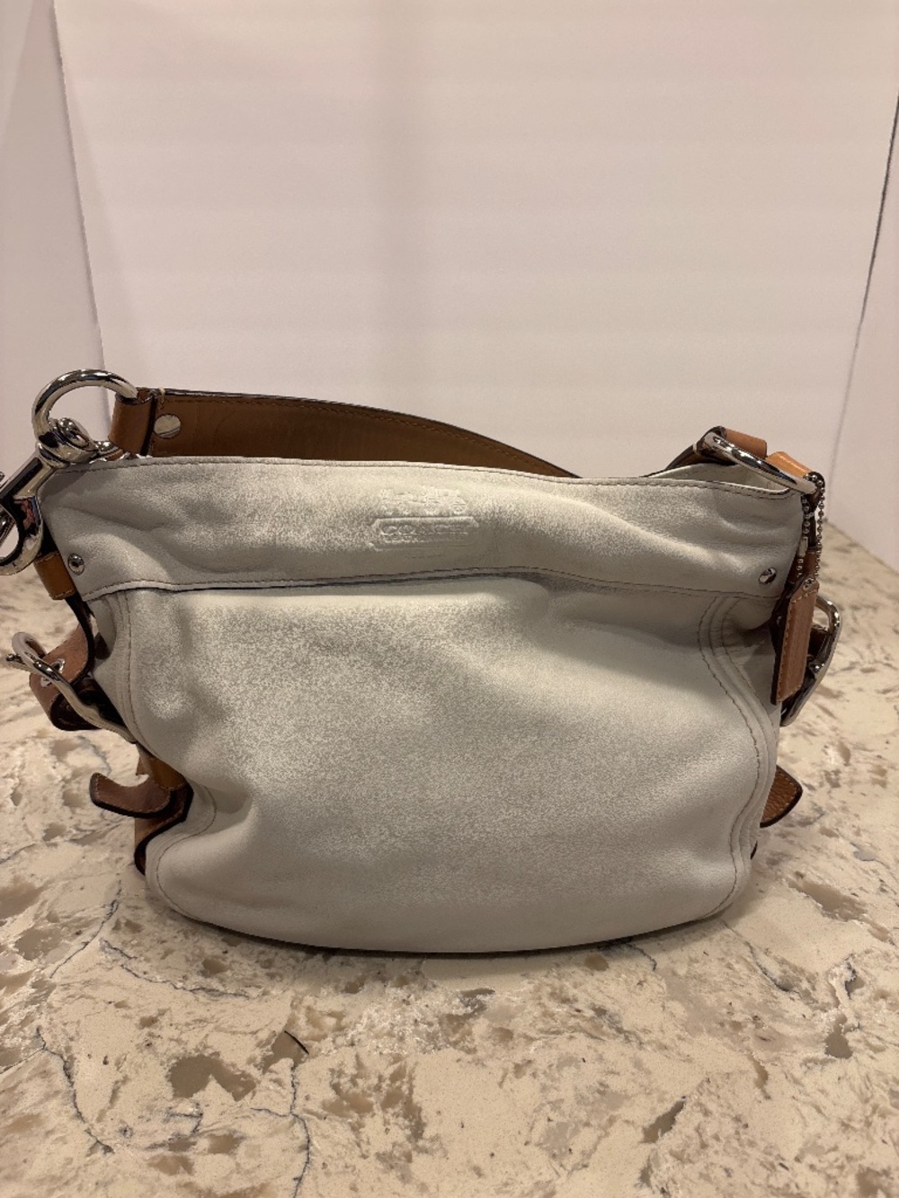 Coach Zoe Ivory Leather Shoulder Handbag Silver-tone Hardware 12671